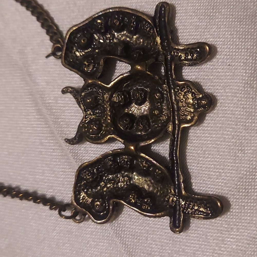 Three Wise Owls' Long Diamante Pendant Necklace In Burn Gold Metal - Picture 4 of 4